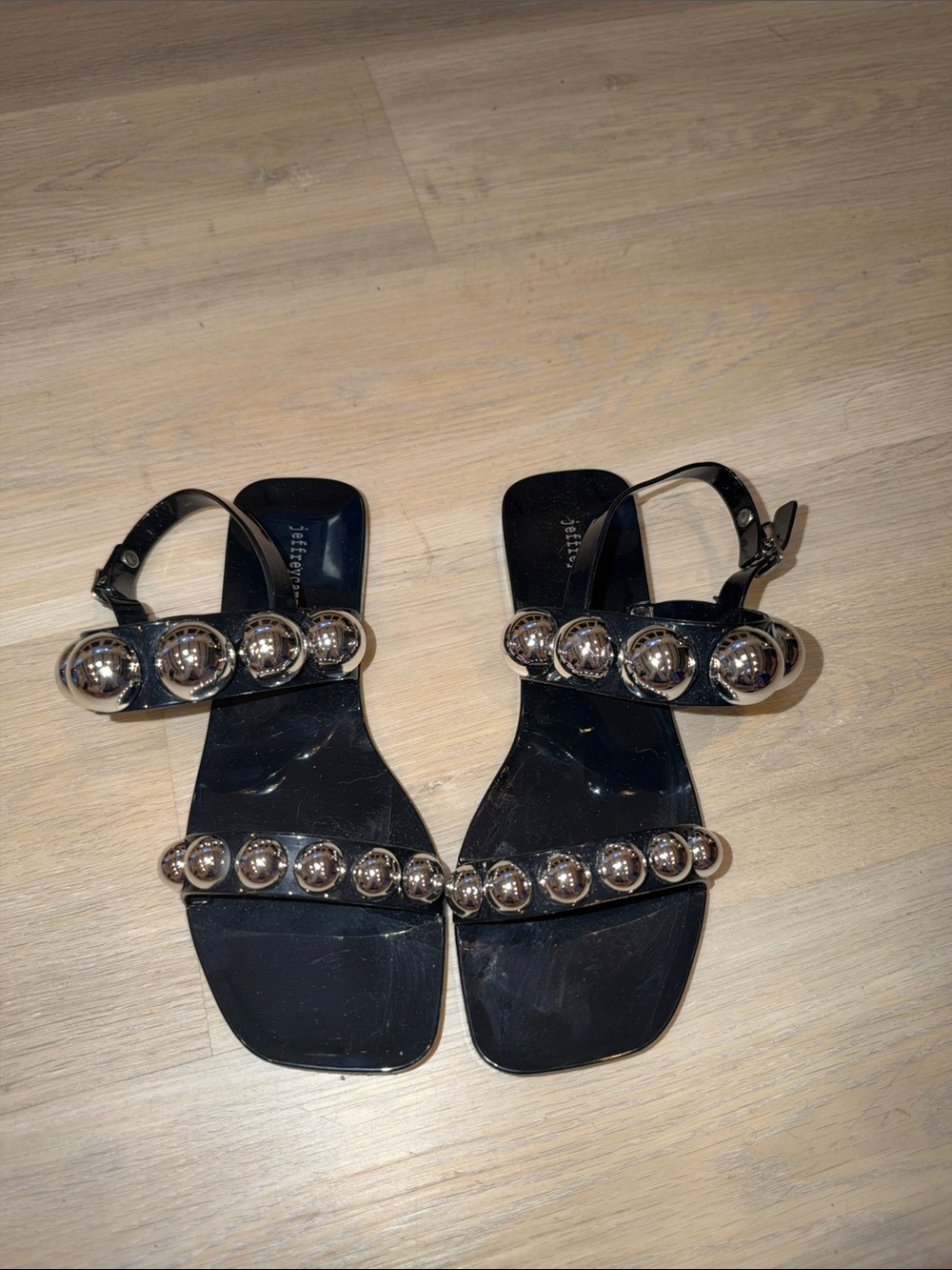 Jeffrey Campbell Black Sandals with Silver Orb Embellishments
